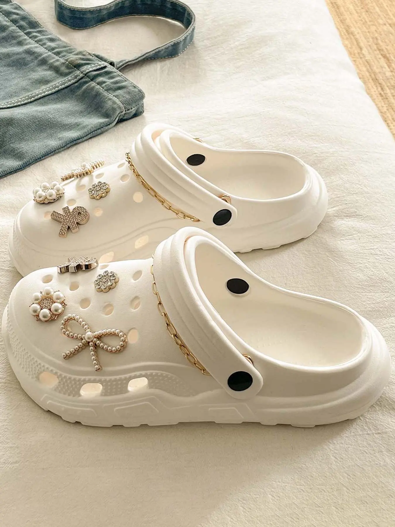 Chic Pearl & Chain Platform Clogs - Bride Slippers, Luxe Aesthetic, Height Boost, DIY Charms, Trendy Summer Shoes!