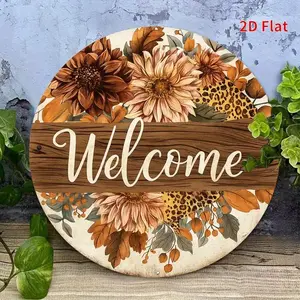 1pc Farmhouse Welcome Sign - Autumn Floral Wreath - Beige/Brown/Orange/Gray/White - Cursive Welcome Lettering - Rustic Door Hanging Decoration for Home, Cafe, or Housewarming Gift - Easy Hang with Pre-Drilled Holes - Flat-Printed Decorative Wall Decor - 2