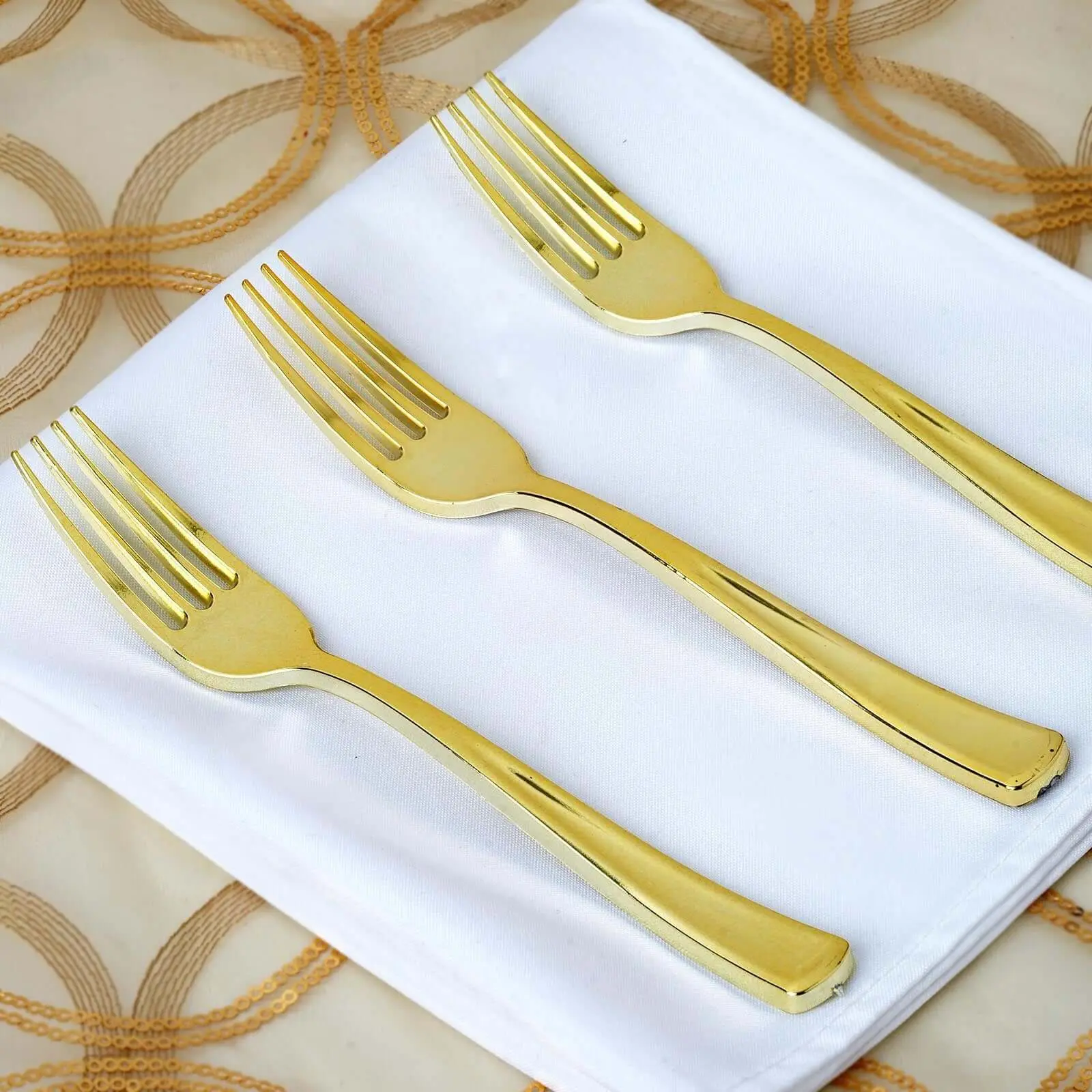 25-Pack 7" Metallic Gold Classic Heavy Duty Disposable Plastic Forks - Disposable Tableware Set, Party Tableware Set for Weddings
