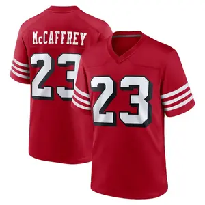 San Francisco McCaffrey 23 Scarlet/White Football Player Game Jerseys, Sports Stitched T-shirts Top for Men Women Youth Boys Girls