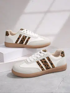 Women's Thick Sole Rubber Casual Trainers, Leopard Print Design, New Arrival Comfortable Sneakers, Versatile Daily Wear Footwear