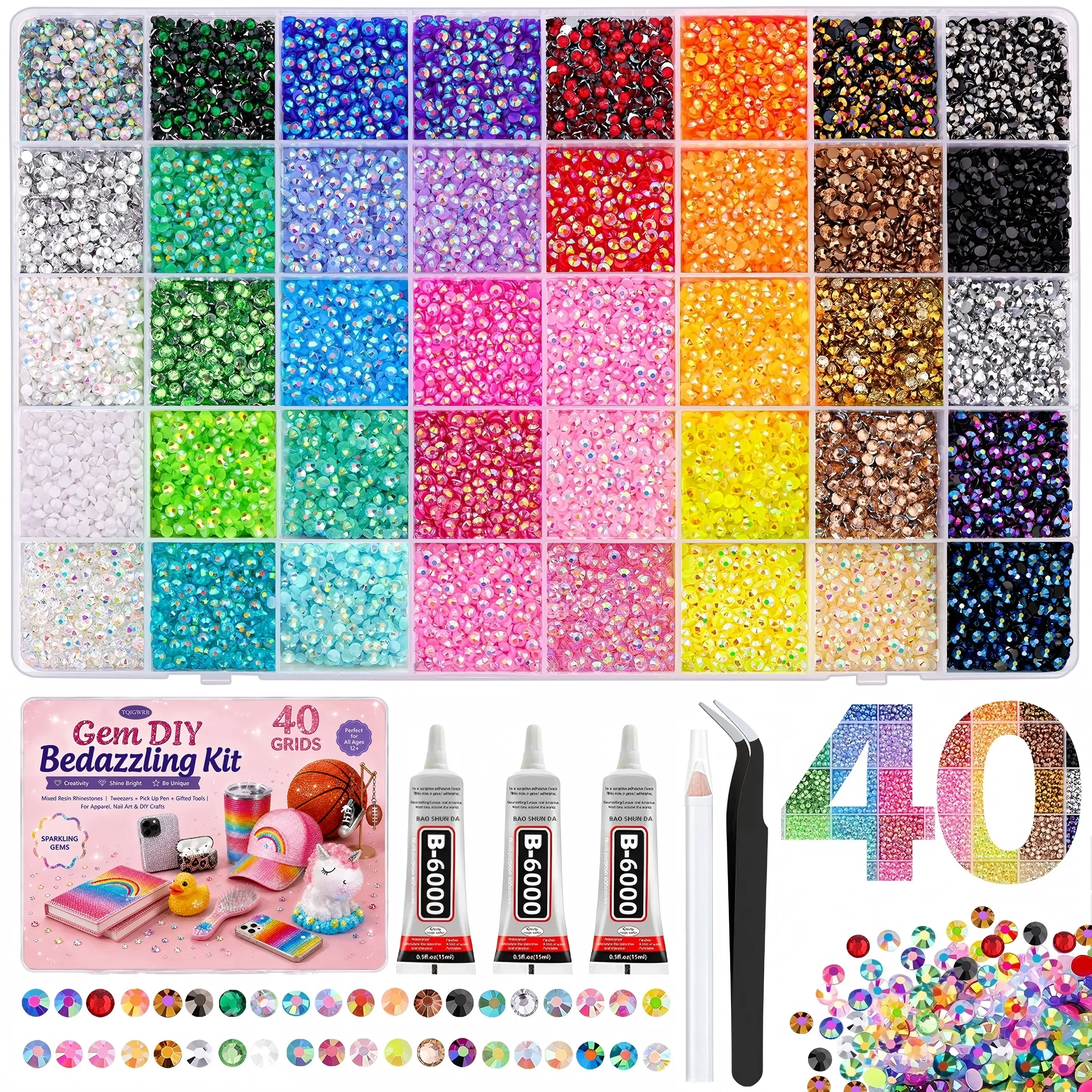 Bedazzling Kit 32000Pcs 40 Colors Resin Jelly Rhinestones, Multicolor 3mm Flatback Gems for Nail Diamond Art, Bedazzler Kit,Come with Tools - Christmas Birthday Gifts for Women
