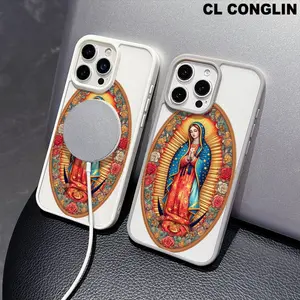 Aesthetic Retro-Designed Virgin Mary Magnetic MagSafe Phone Case for iPhone 17/16 Pro Max/15 Pro/14/13/12/11 Plus, Lightweight Shockproof Slim TPU & Acrylic Cover, Anti-Yellowing, Wireless Charging Support, Handheld Smartphone Cellphone Accessories, Casin