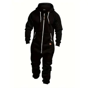 New 2024Fall/Winter Men's Hooded Fleece Onesie for Fashion and Casual Clothing Fabric Knit