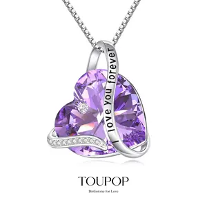 TOUPOP Heart Pendant Necklace Forever Love Sterling Silver Crystal Birthstone Necklaces Anniversary Jewelry Birthday Gifts for Women b0