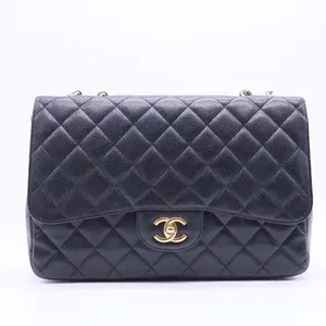 Pre-owned CHANEL Leather Shoulder Bags Caviar Quilted Jumbo Single Flap Black B20013