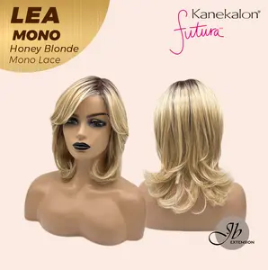 JBEXTENSION LEA MONO Full Monofilament Handmade Full Lace Full Hand Tied Wig 14 Inches Blonde Mono Lace Handmade Futura Fiber Wig with Anti-slip Silicone Strips Glueless Wig LEA MONO【BENDY EAR TABS】