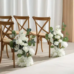 4-Pack Artificial Flower Arrangements – 20" White Roses, Hydrangeas & Eucalyptus, Free-Standing with Foam Base for Wedding Aisle Décor