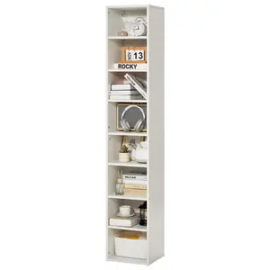 【Summervibes】VEVOR 8 Tiers Narrow Bookshelf, 71 in Wooden Tall Open Bookcase with Height-Adjustable Shelf, Freestanding Display Storage Floor Bookcase Bookshelf for Library, Bedroom, Living Room, Office, White