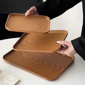 Wood Grain Plastic Tray, Rectangular Multi-Purpose Tray with Oak Design, Lightweight Durable Aesthetic Kitchen Countertop Decor, Home Hotel Cafe Art Decoration