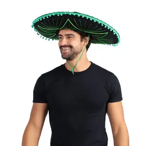 Mexican Sombrero Hat For Adults - Black Costume Hat with Adjustable Strap Perfect for Halloween, Pretend Play & Theme Party - Cosplay Costume Accessory