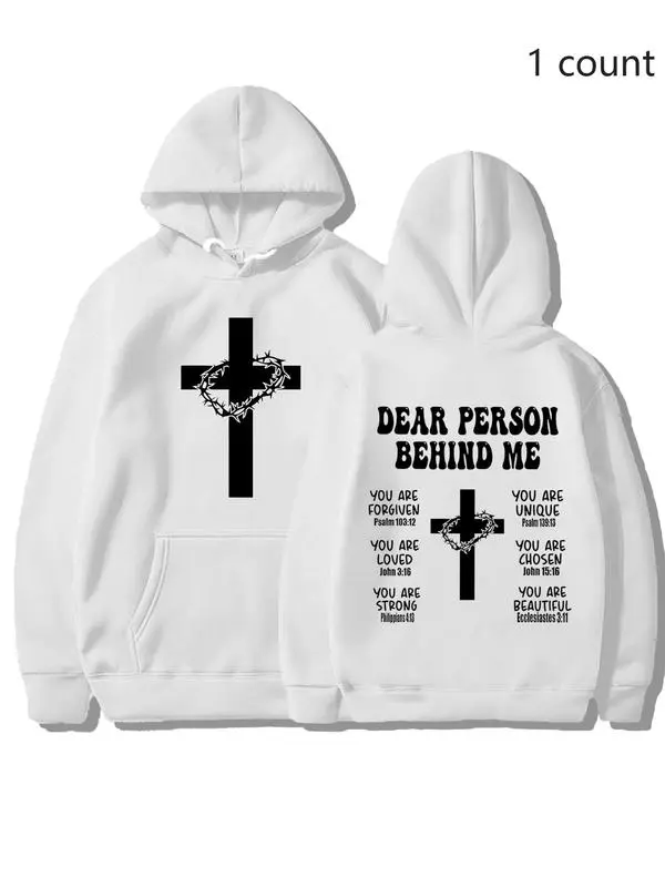 Men's Fitted Cotton Christian Cross Printed Hoodie - Unisex Breathable Soft Fabric Pullover Top with Inspirational Bible Verse for Everyday Streetwear Fashion