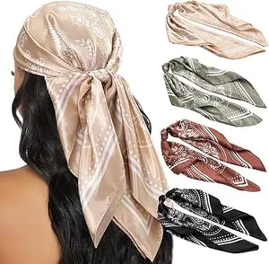 4PCS Head Scarf for Women 35” Head Scarves Silk Like Satin Neck Scarfs Square Bandana Hair Wraps Scarf for Sleeping