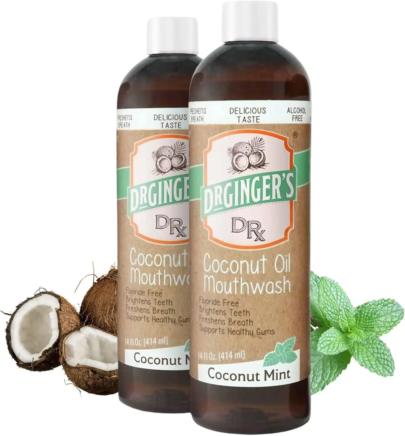 Dr Ginger's Coconut Powered Mouthwash 2 Pack | Oil Pulling Mouthwash, Whitens Teeth, Freshes Breath & Reduces Teeth Sensitivity, Supports Whole Mouth Micobiome, Gentle Oral Care