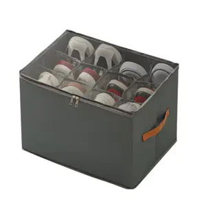 Large Shoe Organizer for Closet, Collapsible Shoe Storage Bin with Clear Cover, Adjustable Dividers, Reinforced Handles, Fabric Shoe Box