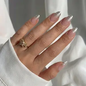 Silver Swirl Almond Nails - Press On Nails