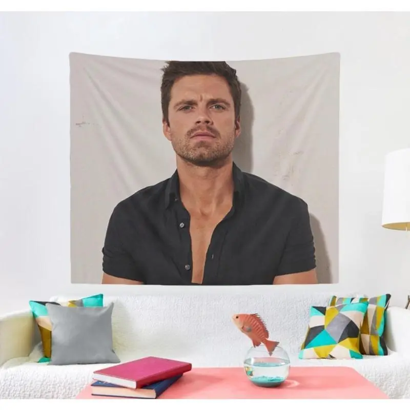 Tapestry  Sebastian Stan Wall Tapestry, Hostel Dorm Decor, wall tapestry poster for college dorm cave bedroom living room office party decoration gift Decorative Cotton Light Linen Peach
