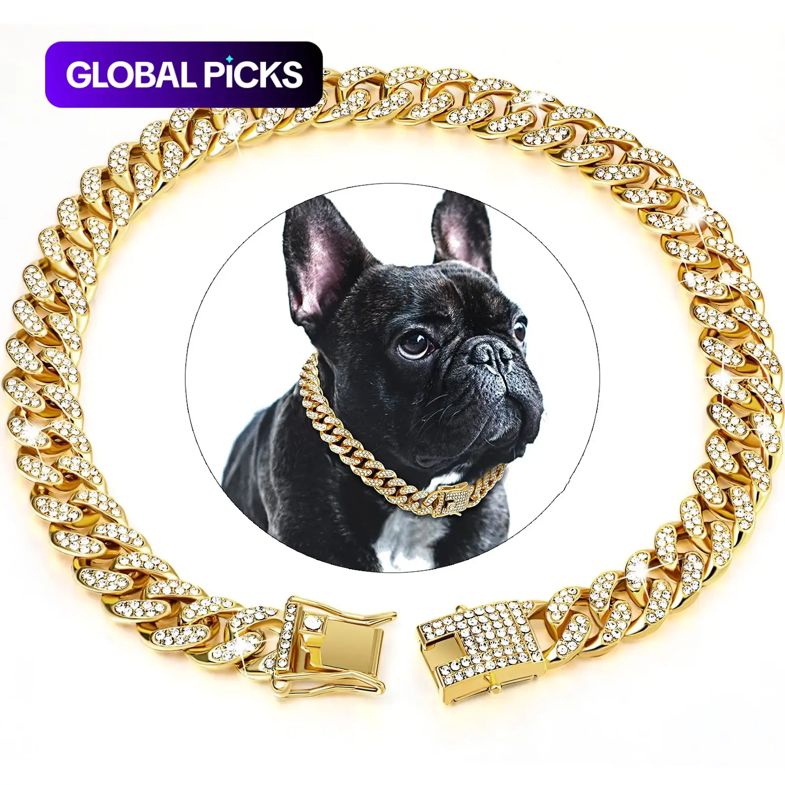 Rhinestone Dog Chain Necklace with Secure Buckle, 1 Count Pet Styling Accessory for Small, Medium and Large Dogs