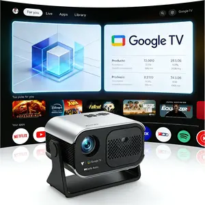 VAMVO Official Licensed Google TV 5.0 Smart Projector, HAPPRUN 4K UHD Home Theater with Dolby Sound, Wi-Fi & Bluetooth, Built-in Streaming Apps, Compatible with Games Consoles & Smartphone, Indoor & Outdoor Use 1080P Auto Focus