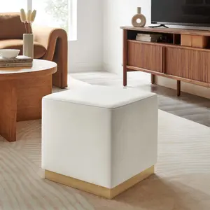 Modway Tilden 17" Square Performance Velvet Upholstered Ottoman in Alabaster Natural
