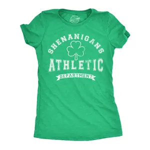 Womens Tee Shenanigans Athletic Department Funny St Patricks Day Graphic T Shirt Funny Womens T Shirts Cute Vintage Fashion Casual Ladies T-Shirt Gift Saint Patrick's Day Tops for Women Funny Sarcastic Top Green -