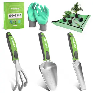 #SpringGlowUp WORKPRO 5-Pack Garden Tool Set, Powder Coating Compact Aluminum Gardening Tool Set with Repotting Mat, Outdoor Garden Hand Tools, Ideal Gardening Gift