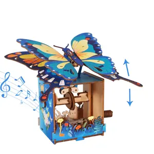 3d Wooden Puzzle Hand Colorful Butterfly Music Box You Are My Sunshine Handmade Assembly Model Kit Holidays Brthdays Christmas Gifts