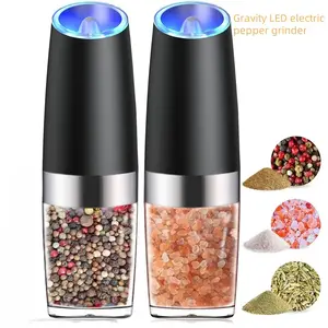 ONESHOW Gravity Electric Salt & Pepper Mill Set - Adjustable Coarseness, Battery Operated, Portable One-Hand Pepper Mill with LED Light, Stainless Steel & Ceramic, Transparent Container, Perfect for Kitchen & Outdoor Use - Christmas