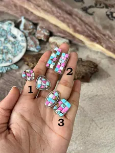 Handmade Sterling Silver 'Cotton Candy Cobble Collection' Adjustable Ring "Signed Nizhoni"