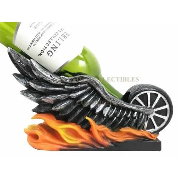 High Quality Polished Ghost Rider Decorative Wine Bottle Holder Figurine - Highway To Hell Themed, Devil Wings, On-Fire Motorbike Design, Home Decor Statue