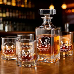 Personalized Engraved  Whiskey Decanter Set of 5 – Custom Name & Year | Gift for Him, Dad, Husband | Premium Bar Set
