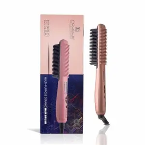 Royale Genius Heating Element Multi-Purpose Ceramic Hair Brush Straightener - Infrared Glider - Ceramic Styling Brush - Universal Voltage from 110V to 240V - Safety Auto-shut off - Hairbrush - Easy to Use Handle Comfort Traditional Smooth flat irons