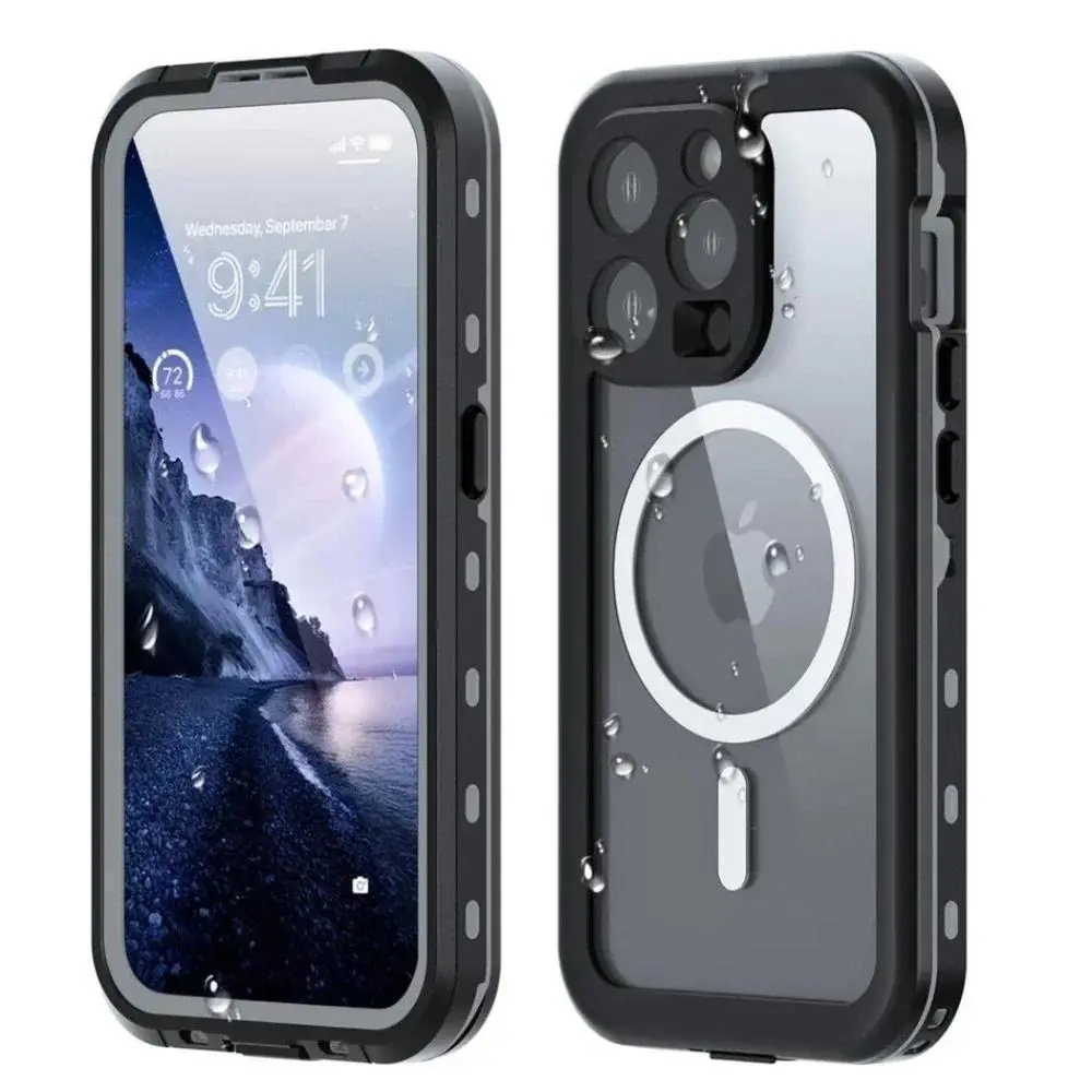 IP68 Waterproof Diving Case with Built-in Screen Protector for iPhone 17 Air, 16, 16e, 16 Plus, 15, 14 Plus, 13 Pro Max - Dustproof Magnetic Smartphone Handheld Cellphone Accessory