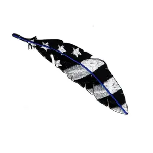 Feather USA Flag Thin Blue Line Police Patriotic Iron on Patch (MTF2)