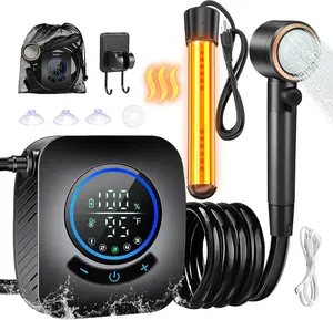 Upgraded Portable Shower with Heater, 1500W Immersion Heated, 8000mAh Rechargeable Camping Shower Pump with LED Display, IPX8  Lightweight Outdoor Shower Pump Kit for Hiking