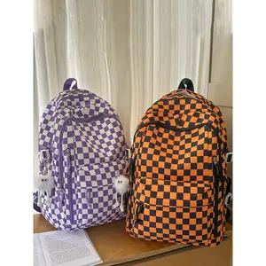 1pc  Women's backpack with large capacity, zipper closure, checkered pendant, fashionable and versatile, suitable for students to go to school, campus, go to work, commute, women's backpack, Plaid Pattern BackpackGift