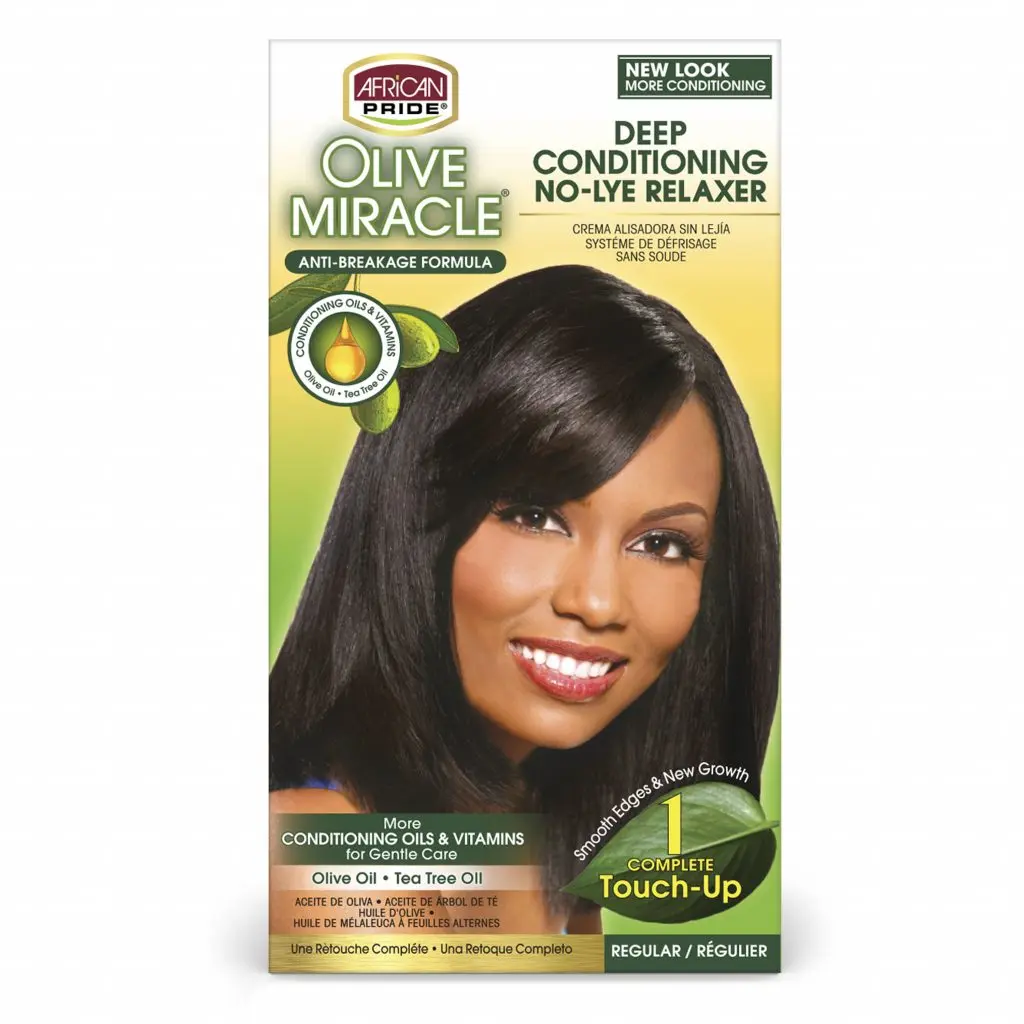 African Pride Olive Miracle Regular Relaxer Kit - Hair Care Products with Easy Steps, Black Castor Oil Straightening Gel, Deep Conditioning, Moisturizing Benefits, Smoothness & Stayfresh System for Smooth Hair, Cream-Based, Straight Hair