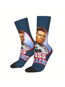 BIIHUDU Men's Funny Racing Socks - Full-Body Print with Racing Face & Miss Excellence Text - Bold Toe & Heel
