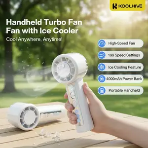 Portable Handheld Turbo Fan with Ice Cooler,high- speed fan with 199 speed settings, lce Cooling,4000mAh power bank,for summer Travel Vacation Essentials&Outdoor Activities cool fan Summervibes