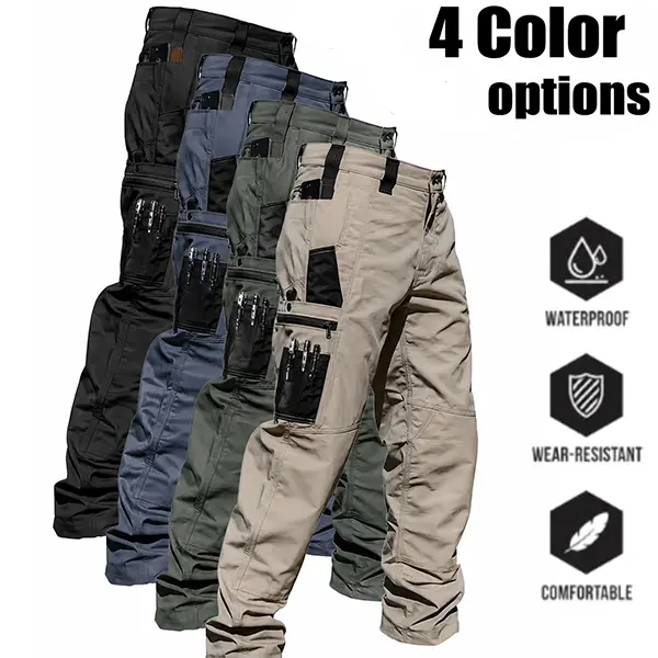 Men’s tactical pants – slightly stretchy waterproof fabric, 1-pack; durable hardshell construction; wear-resistant workwear pants; grid fabric; suitable for hiking, casual wear, and work; multi-pocket design (no belt) - pre-order