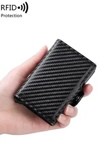 Men's RFID Blocking Credit Card Holder, Pop-Out Leather Money Clip Wallet, Dual Card Case, Ideal Gift for Father & Boyfriend, Cardholder, RFID Card Slots