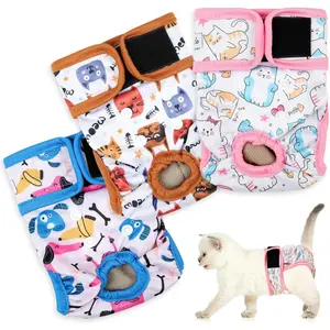 Diapers 3 Pack with Good Absorbency  Diapers for Female Cats Small& Male  Easy to Put on Adorable Diapers for Cats Secure Fit