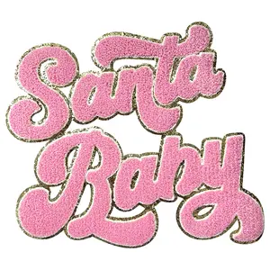 Iron On Patches Chenille Christmas Santa Baby Sequin Embroidered Applique with Cute Glitter Edge Diy Accessories for Clothing Decoration