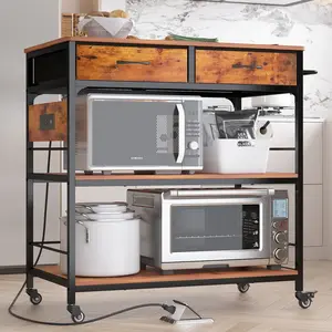 NAIYUFA  Movable Kitchen Island Cart with wheels and Power Outlet,Rolling Side Table on Wheels with Large Worktop, Microwave Rack,Organiser Shoe
