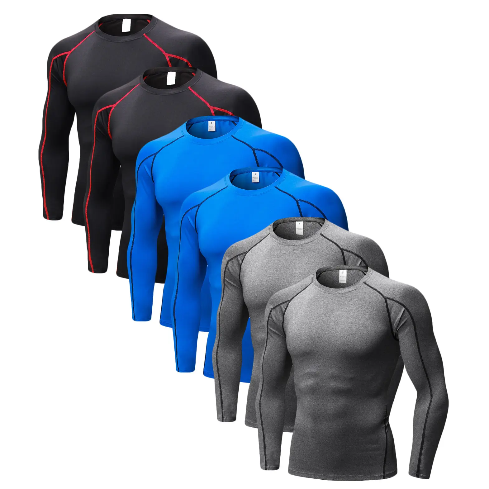 6 Pack Compression Tops for Men Quick Dry Lightweight Baselayer Long Sleeve T Shirt Mens for Cycling Skiing Running Hiking Polyester Elastane Moisture Wicking Elastic Breathable