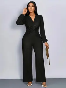 Women's Fashion New Casual One-Piece Long Sleeve Fitted Jumpsuit, Pure Color Stylish Chic Elegant Minimalist Comfortable All-Match, European and American Style Clothing Womenswear
