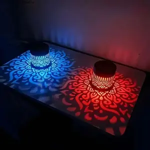 2-Pack Solar Mandala Projector Wall Lights Waterproof Metal Fence Lamp Outdoor Decorative Shadow Sconce Powered LED Lighting for Garden Patio Backyard