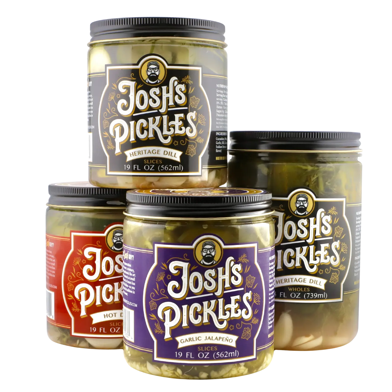 4 Pack - Variety "Starter Pack" - Heritage Dill Whole & Slices, Hot Dill, Jalapeño Slices | ships on ice Mon-Wed