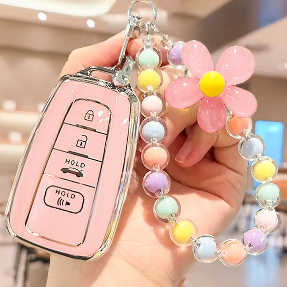Toyota Car Keychain Set with Water Drill Bear Charm, Soft Tpu Full Protection Cover, Key Fob Protector, Fits 2018-2022 Models, Perfect Gift for Men & Women, Car Key Accessory