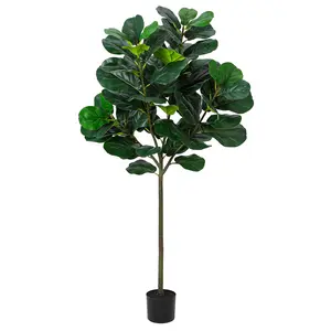 5 Ft Lifelike Fake Fiddle Leaf Fig Tree, Faux Ficus Lyrata with 62 Fiddle Leaves & Decorative Fruit, Tall Large Potted Floor Plant for Indoor Living Room & Office Decor, Housewarming Gift, Lifelike Fake Plant